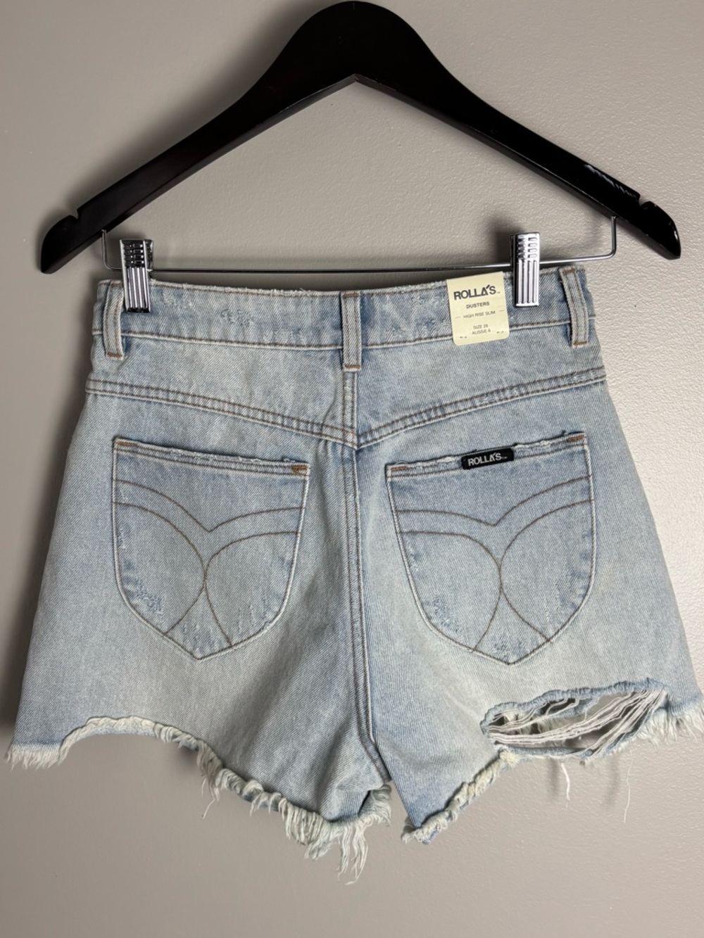 ROLLA'S Dusters High Rise Slim Light Wash Layla Bleach Distressed Denim Shorts - Picture 7 of 14